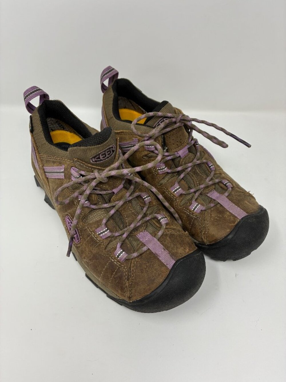 KEEN Womens 9 Waterproof Hiking Shoes Brown Purple Leather Trail Outdoor Koven